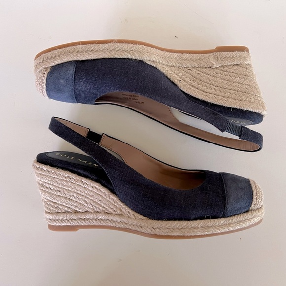 Cole Haan Cloudfeel Denim Slingback Espadrille Wedge Pumps, Navy, 6.5B - Picture 11 of 12